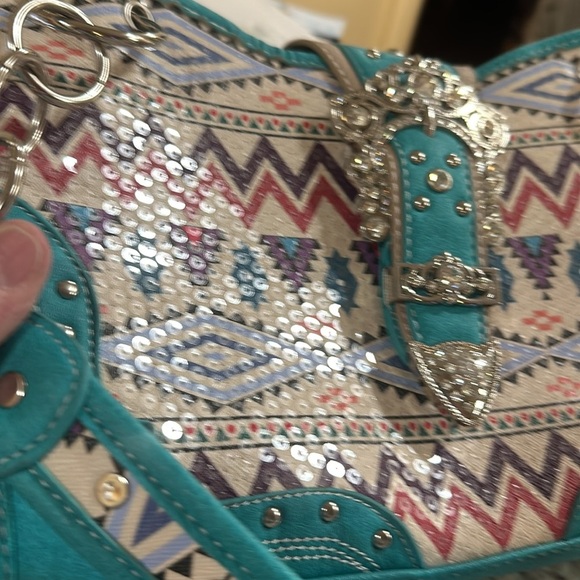 Turquoise studded, concealed shoulder bag - Picture 11 of 11